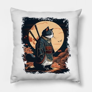 Japanese Cat Samurai Katana Catana - Love Cats Pillow