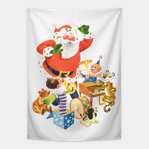 Music of Santa Claus and his friends on Merry Christmas night Retro Vintage Comic Cartoon Tapestry by REVISTANGO