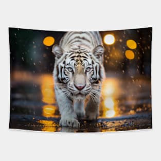 Tiger Wildlife Animal On Street Outdoors Tapestry