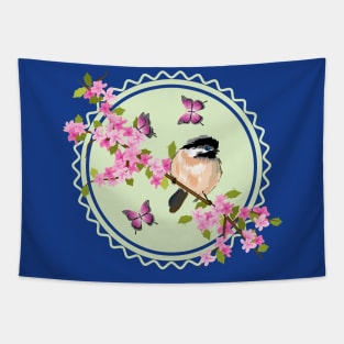 Spring Flowers And Bird Art Tapestry