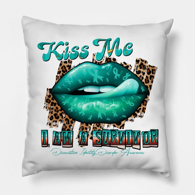 Dissociative Identity Disorder Awareness Ribbon Lips Kiss Me I am A Survivor Supporting GIft for Fighter Pillow by JerryCompton5879