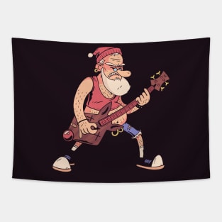 Funny Rock 'n Roll Santa Claus with Bass Guitar Cartoon Tapestry