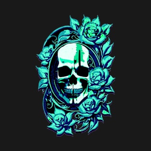 Blue Skull and Roses Art T-shirt T-Shirt