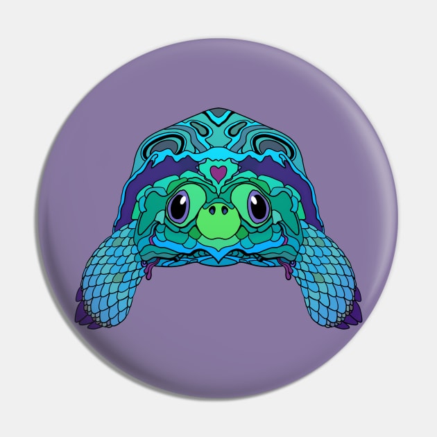 Happy Tortoise in Teal Pin by Persnickety Dirigible