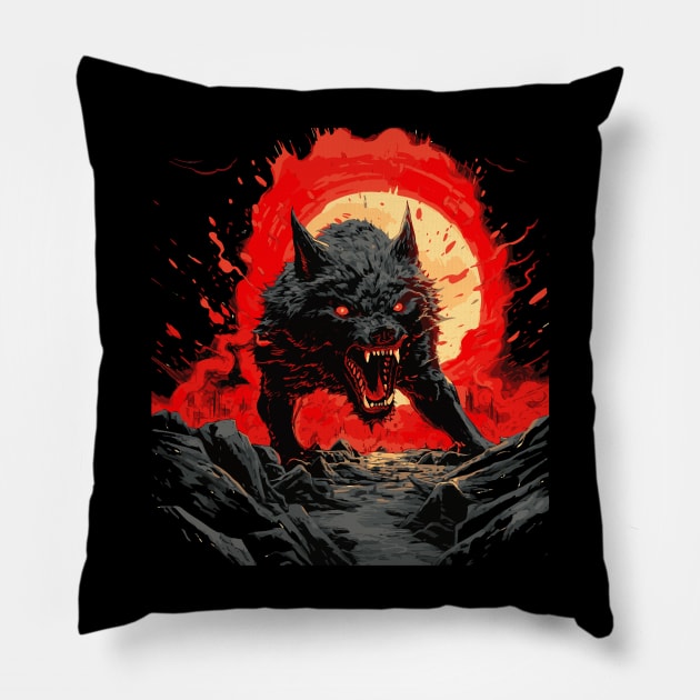 Vovkulaka Ukrainian Mythology Werewolf Pillow by tatadonets