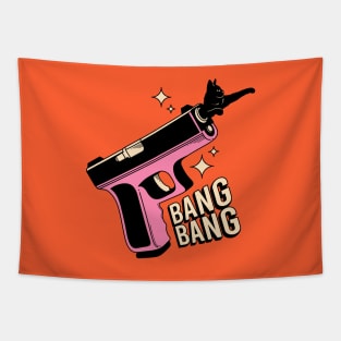 Bang Bang Black Cat in orange Tapestry