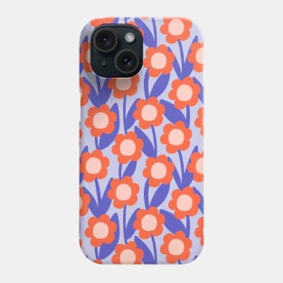 Minimal daisy flower pattern in blue and red Phone Case