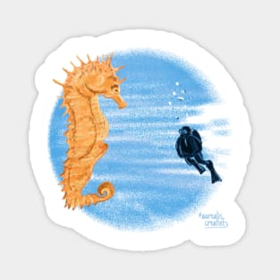 Scuba diver & elegant seahorse Magnet