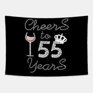 Queen Girl Drink Wine Cheers To 55 Years Old Happy Birthday Tapestry