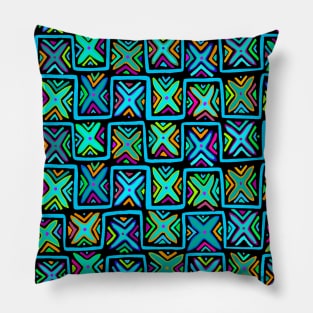 Kuna Indian Happy Checks - Turquoise Pillow