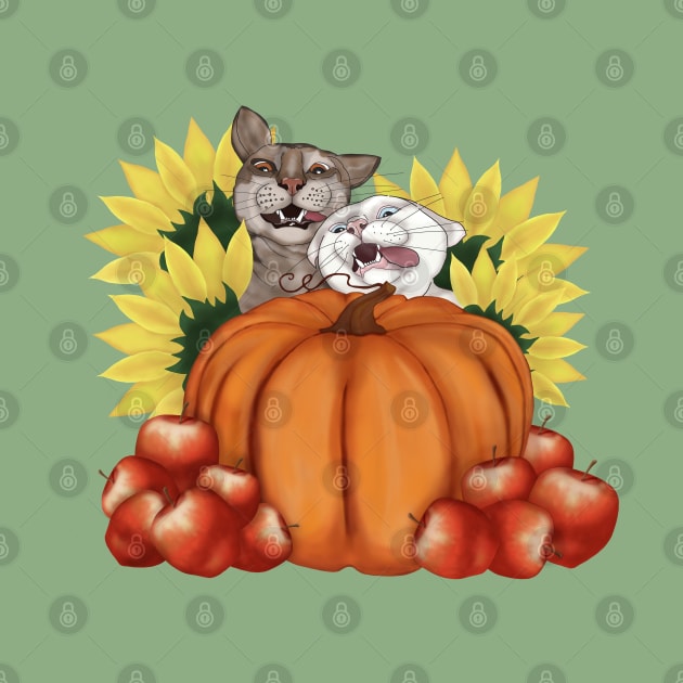 Harvest Festival.Cats with Pumpkin, Sunflowers, Apples by KateQR