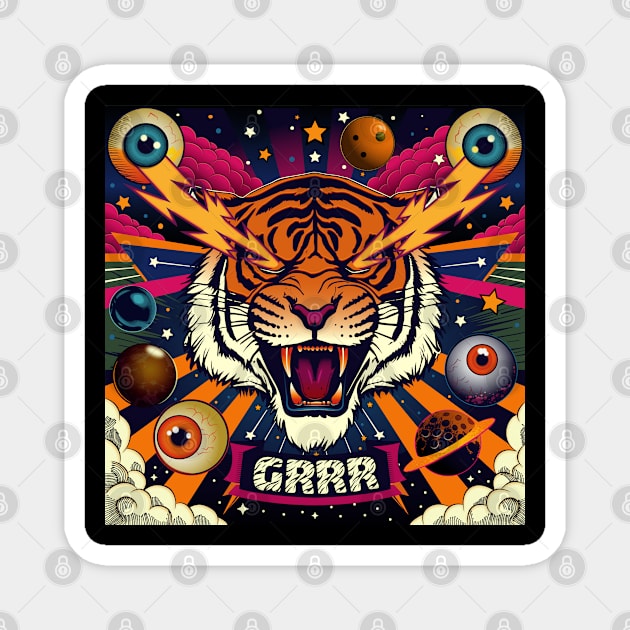 Cosmic Roar: Tiger Thunder Magnet by SunGraphicsLab