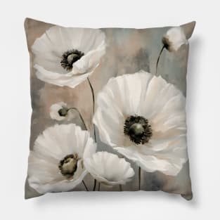 White Poppies Floral Art Pillow