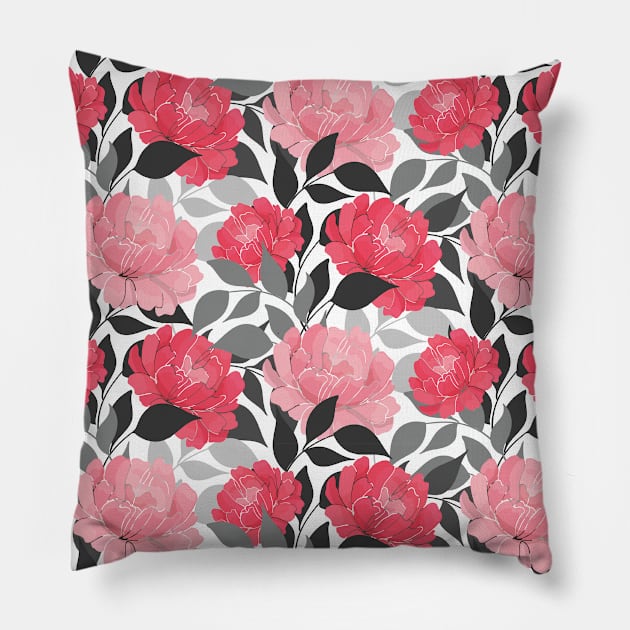 Peony Floral Pattern Pillow by Printable Pretty