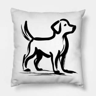 Stick figure dog in black ink Pillow