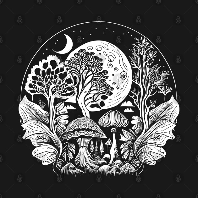 Cottagecore Moon, Mushrooms, Plants and Trees by Apocatnipse Meow