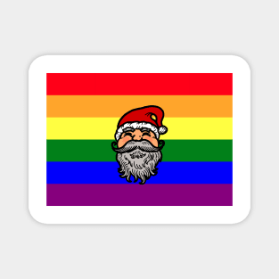 Drawing of Santa Claus face on gay pride flag background to celebrate Christmas Magnet