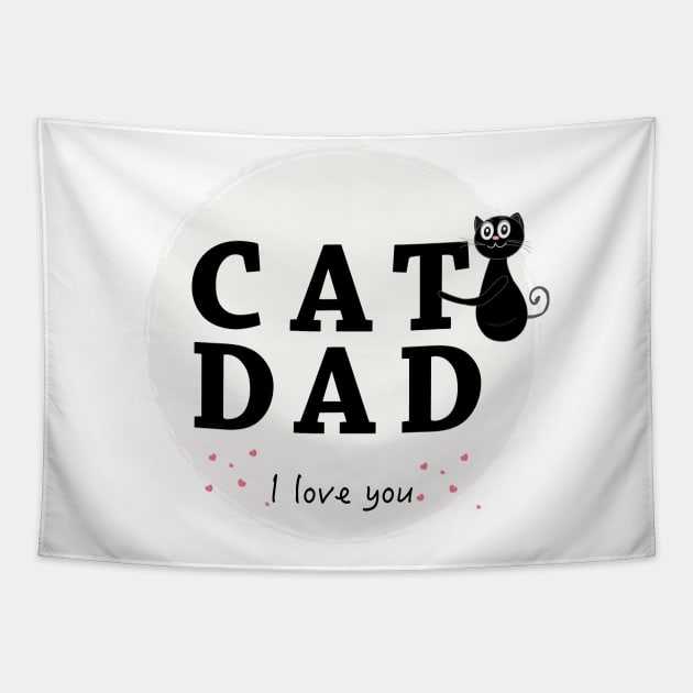 Cat Dad text with cute black cat Tapestry by GULSENGUNEL