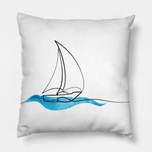 Hydro Flask sticker - ocean blue watercolor wave and sailboat | Line art Pillow