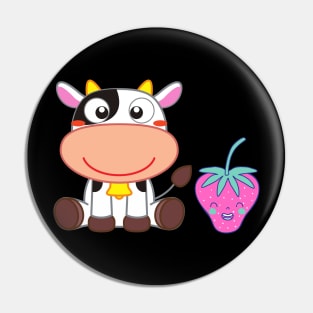 Strawberry Cow Bestfriends, Cute , Cartoon Pin