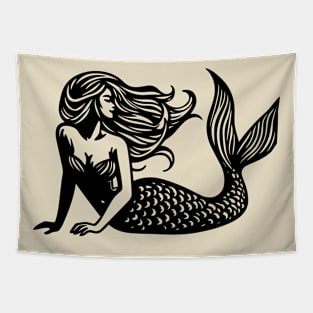 Woodcut Mermaid Tapestry