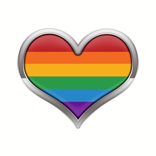 Large LGBT Rainbow Pride Flag Colored Heart with Chrome Frame by LiveLoudGraphics