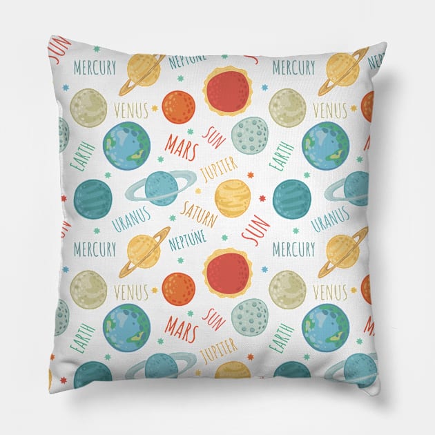 Cute planets in space pattern Pillow by Catdog