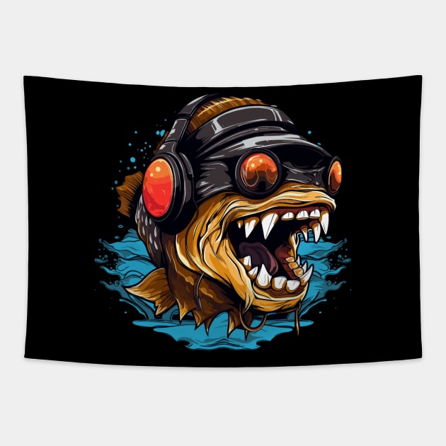 Hardbass Fish With Rave Music Headphones Tapestry by Piggy Boxer