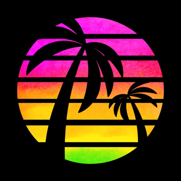 Palm Trees: Retro Vintage Sunset, Pink Rainbow, Watercolors, Neon Colors by ThePinkPrincessShop