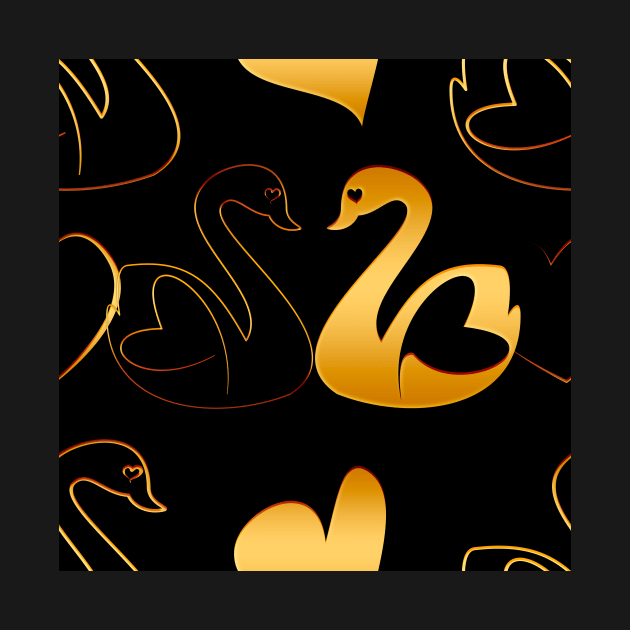 Golden swans in love on black by YamyMorrell