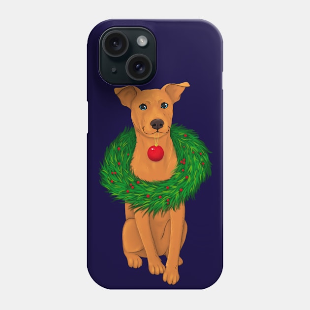 Cute brown staffy dog with a Christmas wreath Phone Case by illograph