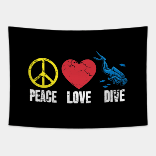 Peace Love Dive Scuba Diving Tapestry