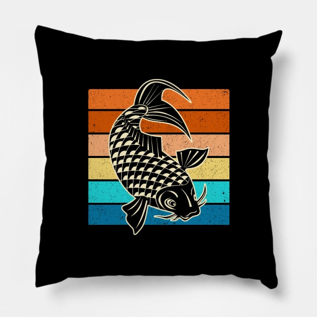 Koi Fish - Retro Sunset Pillow by Zen Cosmos Official