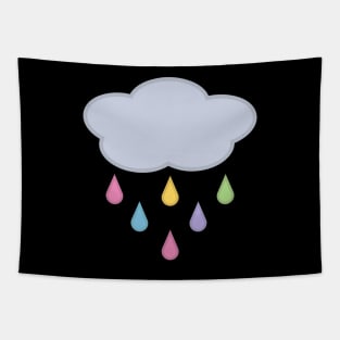 Raining Rainbow Raindrop Rain Cloud in Black Tapestry