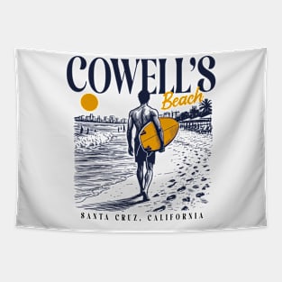 Vintage Surfing Cowell's Beach Santa Cruz, California // Retro Surfer Sketch // Surfer's Paradise Tapestry