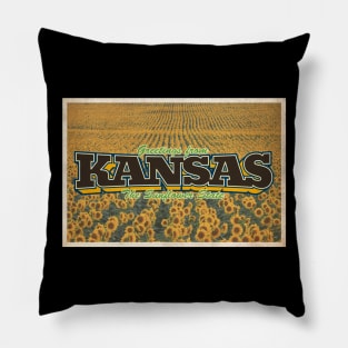 Greetings from Kansas - Vintage Travel Postcard Design Pillow