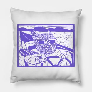 Cool cat, cruising in purple Pillow