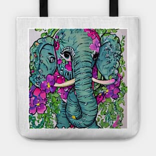 Cute elephant and flowers markers and watercolor painting Tote