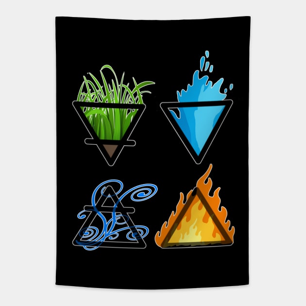 Symbols of the 4 Elements of Nature - Earth, Air, Water and Fire Tapestry by Occult Designs