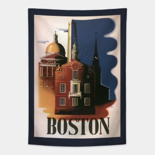 Vintage Travel Poster, Boston, Massachusetts Tapestry