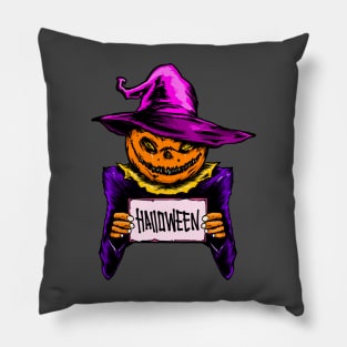 pumpkin man in halloween costume Pillow