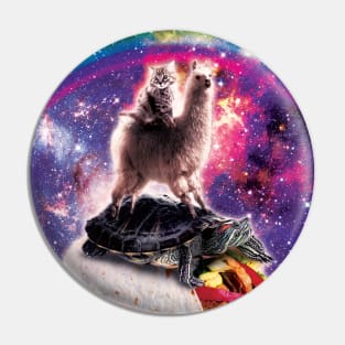 Space Cat Llama Turtle Riding Burrito Pin