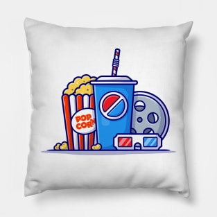 Popcorn, Soda And Roll Film Cartoon Vector Icon Illustration Pillow