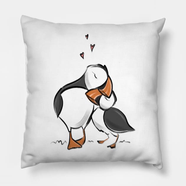 Puffin cuddles Pillow by Jason's Doodles