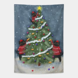 Cats Fishy Christmas Tree Tapestry