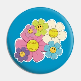 Groovy Softball Flowers Pin