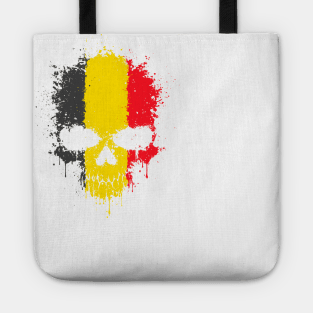 Chaotic Belgian Flag Splatter Skull Tote