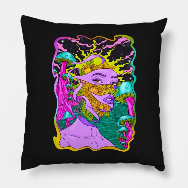 Metamorphosis - Trippy Sci Fi Portrait Pillow by rosiemoonart