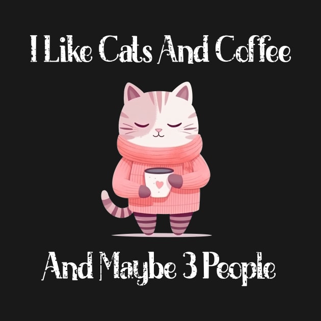 I Like Cats And Coffee And Maybe 3 People Funny Love Cats T-Shirt by GIFTAWINE