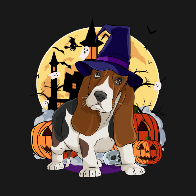 Basset Hound Scary Dog Halloween Witch Pumpkin by Noseking